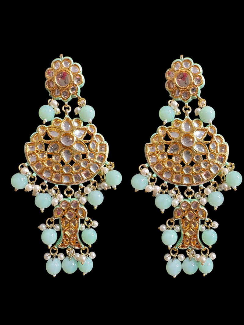 Farwah large  Kundan earrings  - Mint   ( READY TO SHIP )