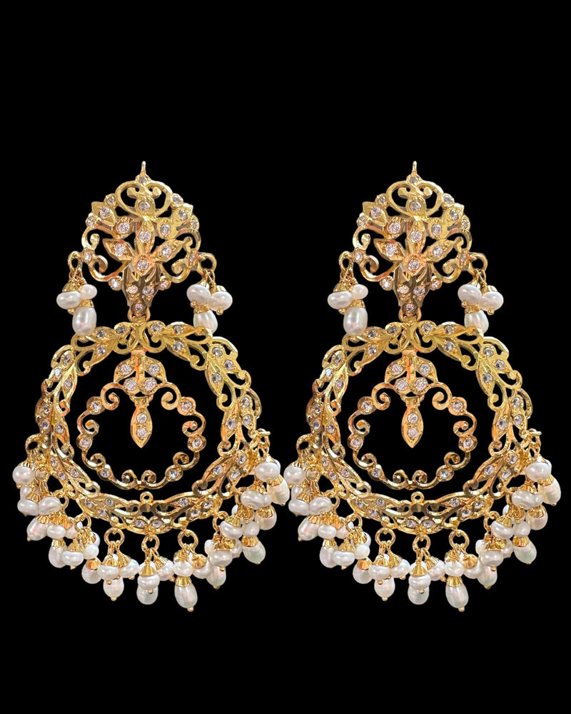 Gold plated silver chandbali earrings in fresh water pearls ( READY TO SHIP )