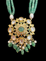DLN133 Moissanite & Emerald beads Long Mala with Freshwater Pearls – Gold-Plated l Necklace Set ( SHIPS IN 4 WEEKS  )