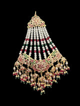 DJHR120 Jadau jhoomar in ruby emerald with pearls ( READY TO SHIP )