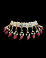 Mahjabeen Traditional Ruby Quartz Chandbali Choker Set – Gold Plated Polki Jewelry ( READY TO SHIP )