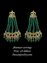 DER589 Amrita jhoomar earrings in green beads  ( SHIPS IN 4 WEEKS  )