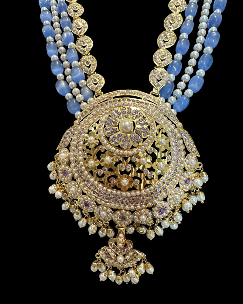 DLN135 Gold-Plated Jadau Rani Haar with Earrings – Medium Length - Purple ( READY TO SHIP )