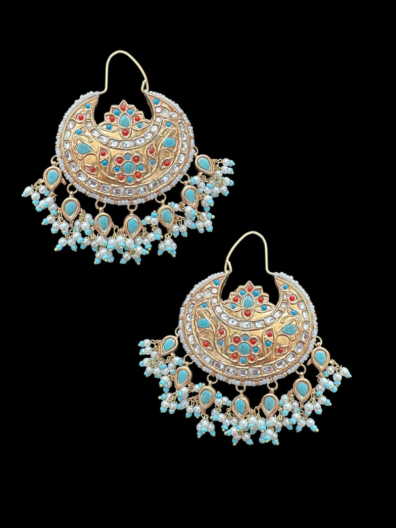 DER641  Turquoise coral chandbali earrings ( READY TO SHIP )