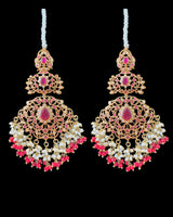Zeba jadau earrings in ruby pearl ( READY TO SHIP )