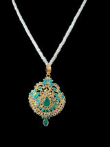 PS383 Gold plated emerald pendant set with fresh water pearls ( READY TO SHIP)