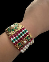 Gold-Plated Silver jadau Bracelet in Ruby, Emerald & Freshwater Pearls ( READY TO SHIP )