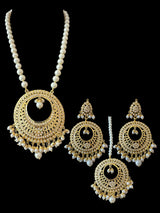 PS523 Jadau pendant and earrings tika set in pearls (READY TO SHIP )