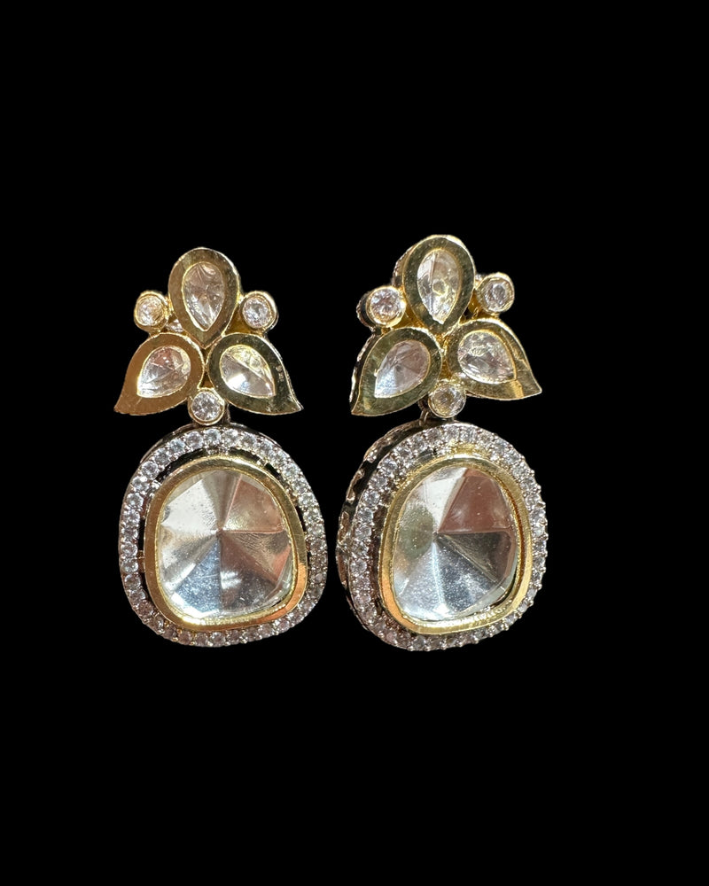 DNS214 Pearl & Polki Necklace with Stud Earrings – Dainty Gold-Plated Set ( READY TO SHIP )