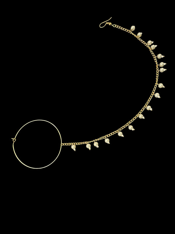 Gold-Plated Hoop Nosering with Pearl Dangler & Chain – Bridal Statement ( READY TO SHIP )