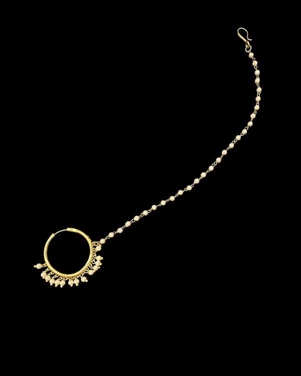 Gold-Plated Hoop-Style Nosering with Pearl Dangler – Bridal Elegance ( READY TO SHIP )