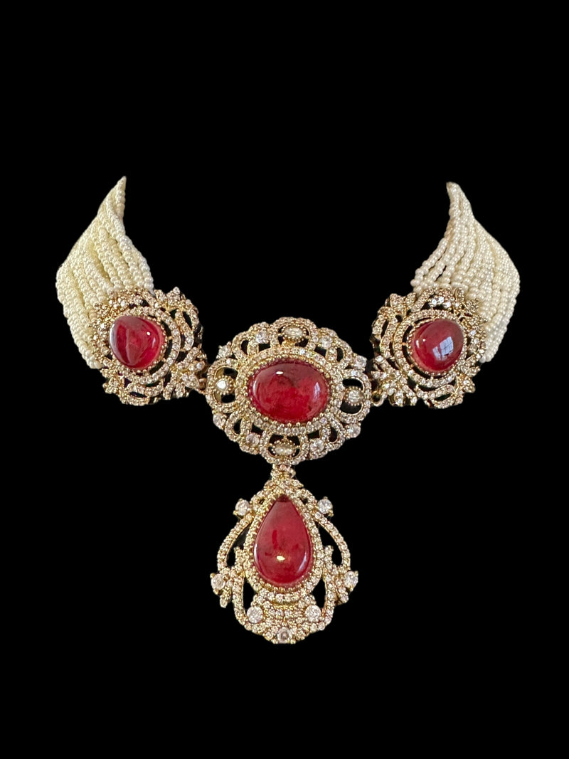 C531 Victorian choker set in ruby  ( READY TO SHIP )