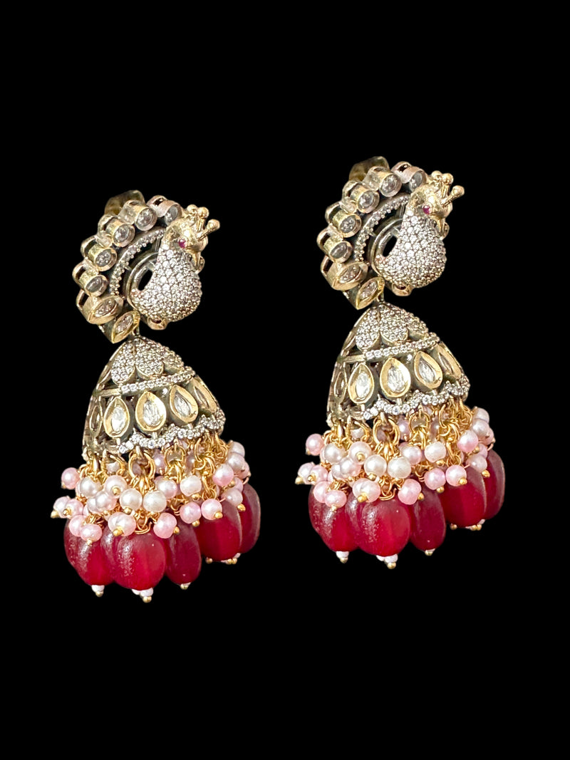 DER584 Mor polki jhumka -  ( READY TO SHIP )