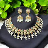 Navratan / Multicolored Jadau Necklace Set in Gold Plated Silver ( READY TO SHIP )