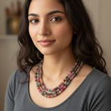 DNS217 Three-Layer Tourmaline Quartz Beads Mala – Hand-Strung Elegance ( READY TO SHIP )