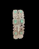 B818 Silver Plated Bangles in Clear and mint  Cubic Zirconia ( READY TO SHIP )