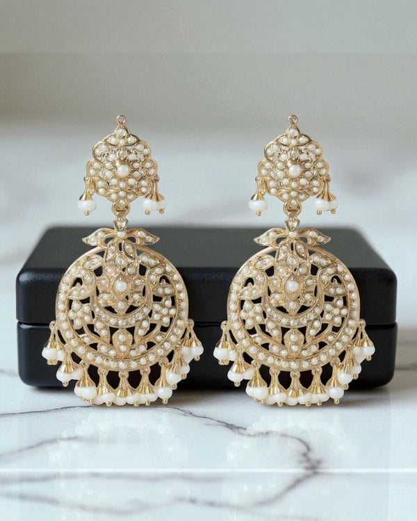 Gold-Plated Jadau Silver Earrings in Freshwater Pearls ( READY TO SHIP )