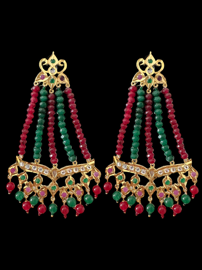 DER591 Amrita jhoomar earrings in ruby green beads  ( READY TO SHIP )