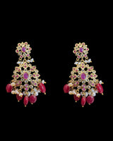 DLN139 Kashf Rani Haar with Earrings – Gold Plated with Onyx & Pearls ( READY TO SHIP )