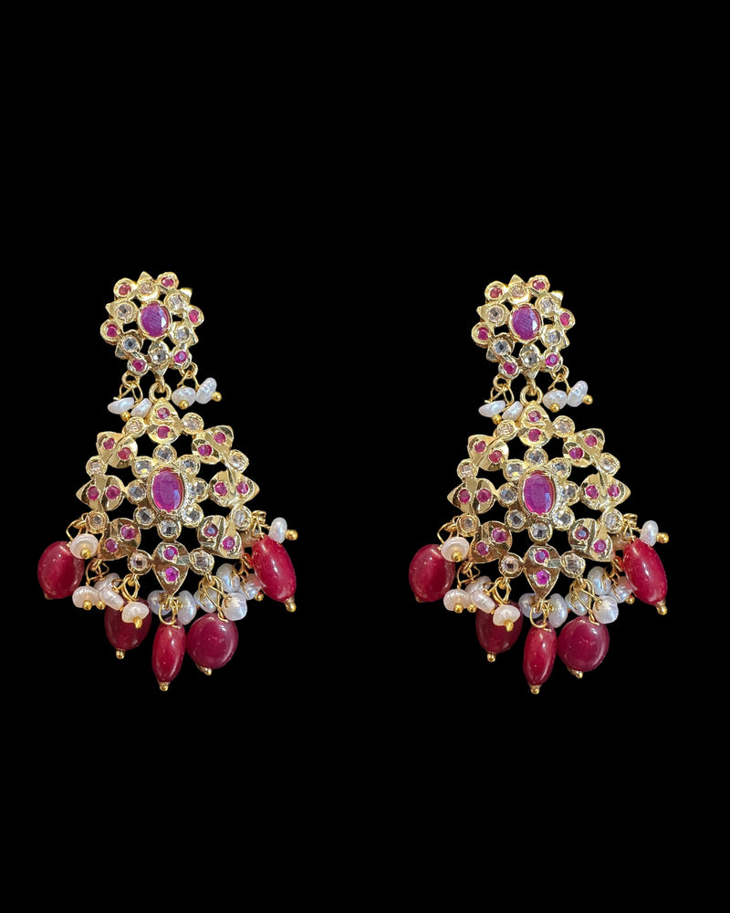 DLN139 Kashf Rani Haar with Earrings – Gold Plated with Onyx & Pearls ( READY TO SHIP )