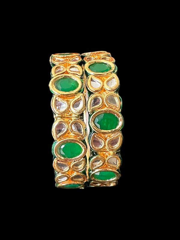 B179 Amelia kundan bangles in green  ( READY TO SHIP )