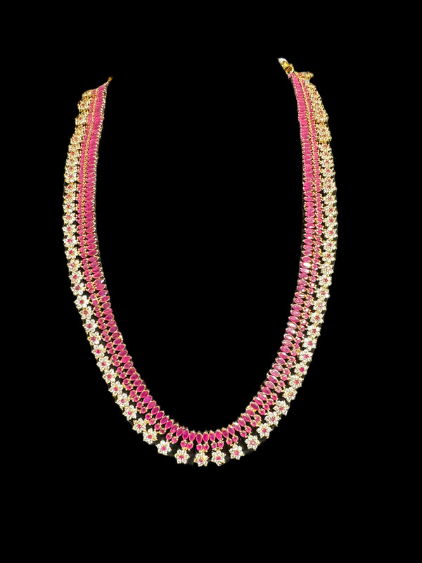 DLN38 Megha long set in cz stones - ruby    (READY TO SHIP)