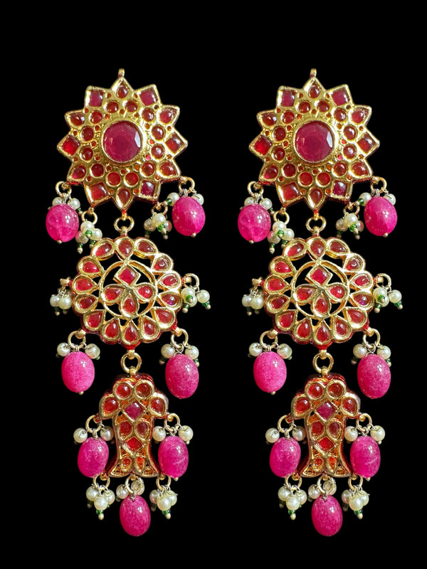 Maya Kundan earrings  -Red / Ruby ( READY TO SHIP )