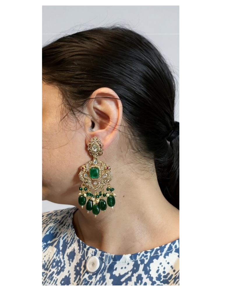 C574 Gold plated Polki / doublet choker with earrings tika ( READY TO SHIP )