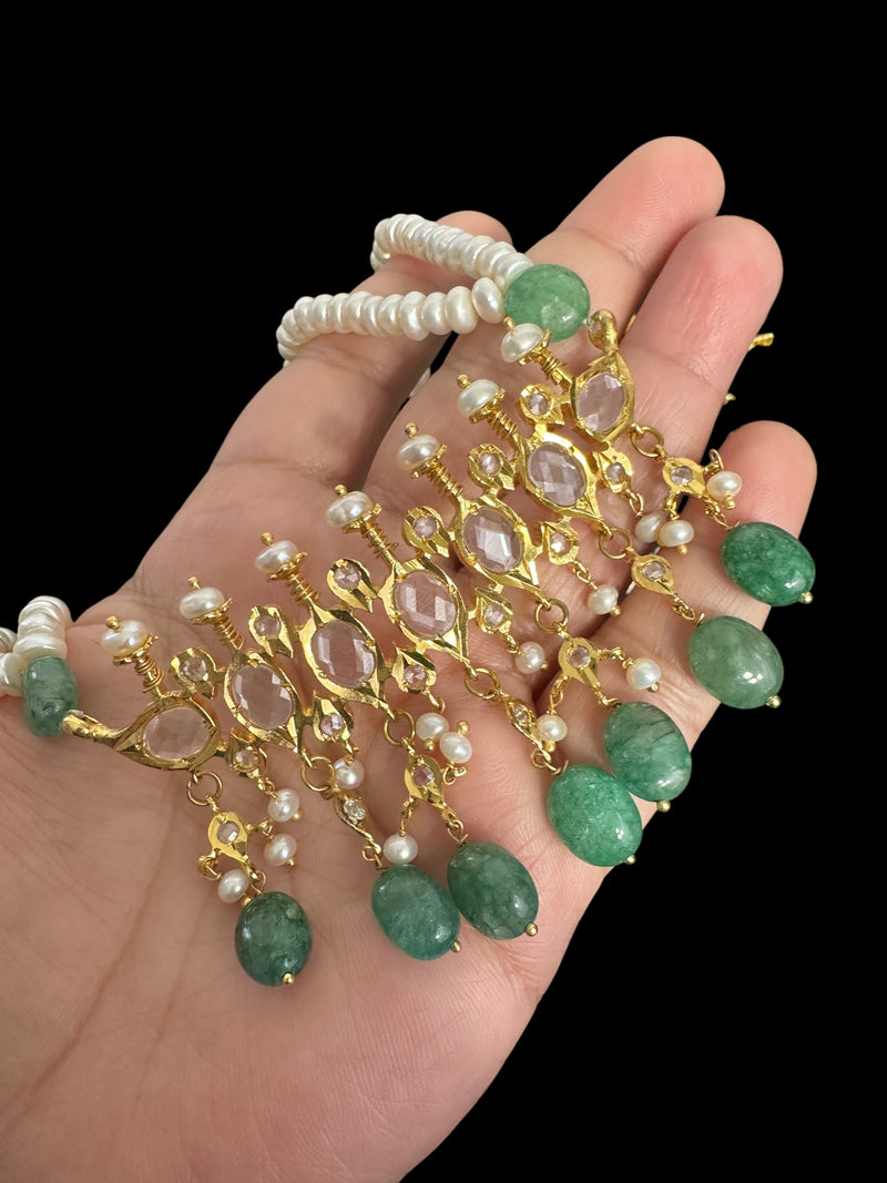 PS543 Hyderabadi tirmani in fresh water pearls and emerald beads ( READY TO SHIP )