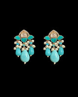 C594 Turquoise & CZ-Polki Floral Choker Set — Gold Plated ( READY TO SHIP )