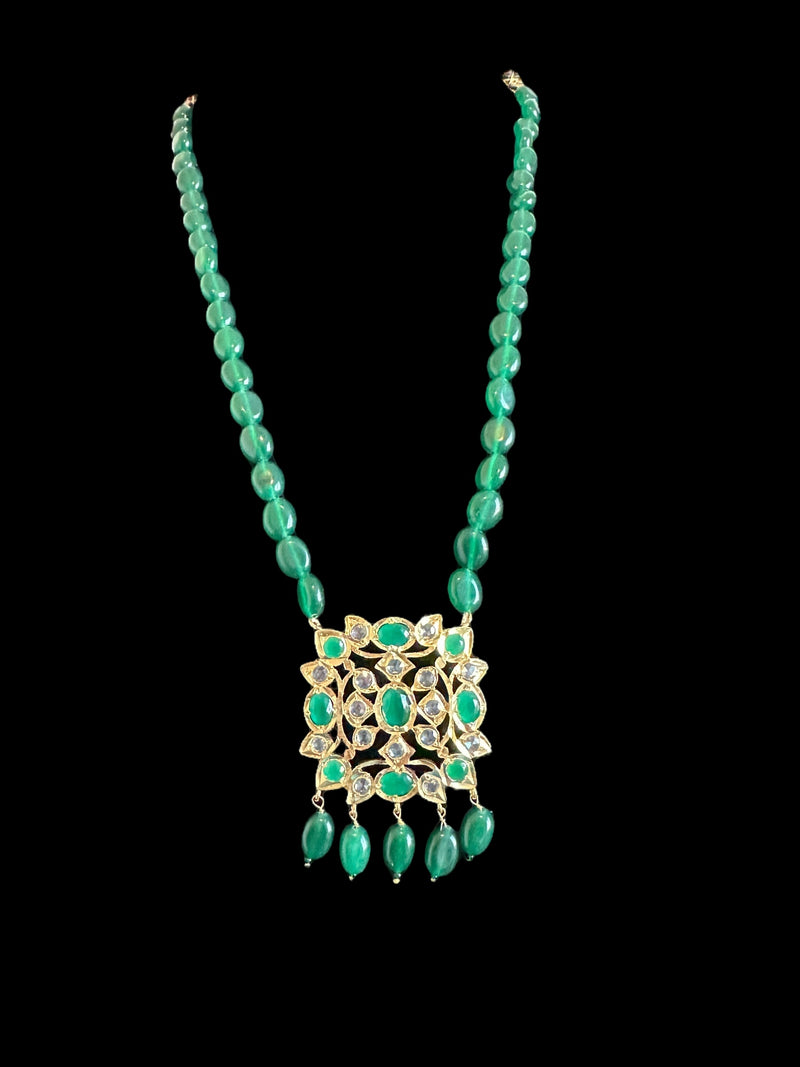 PS516 Bareeha Emerald Green Polki Pendant & Earring Set | Deccan Jewelry( READY TO SHIP )