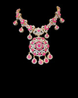 DNS220 ✨ Gold-Plated Ruby & Zircon Short Necklace Set — Vibrant Collarbone Elegance ( READY TO SHIP )