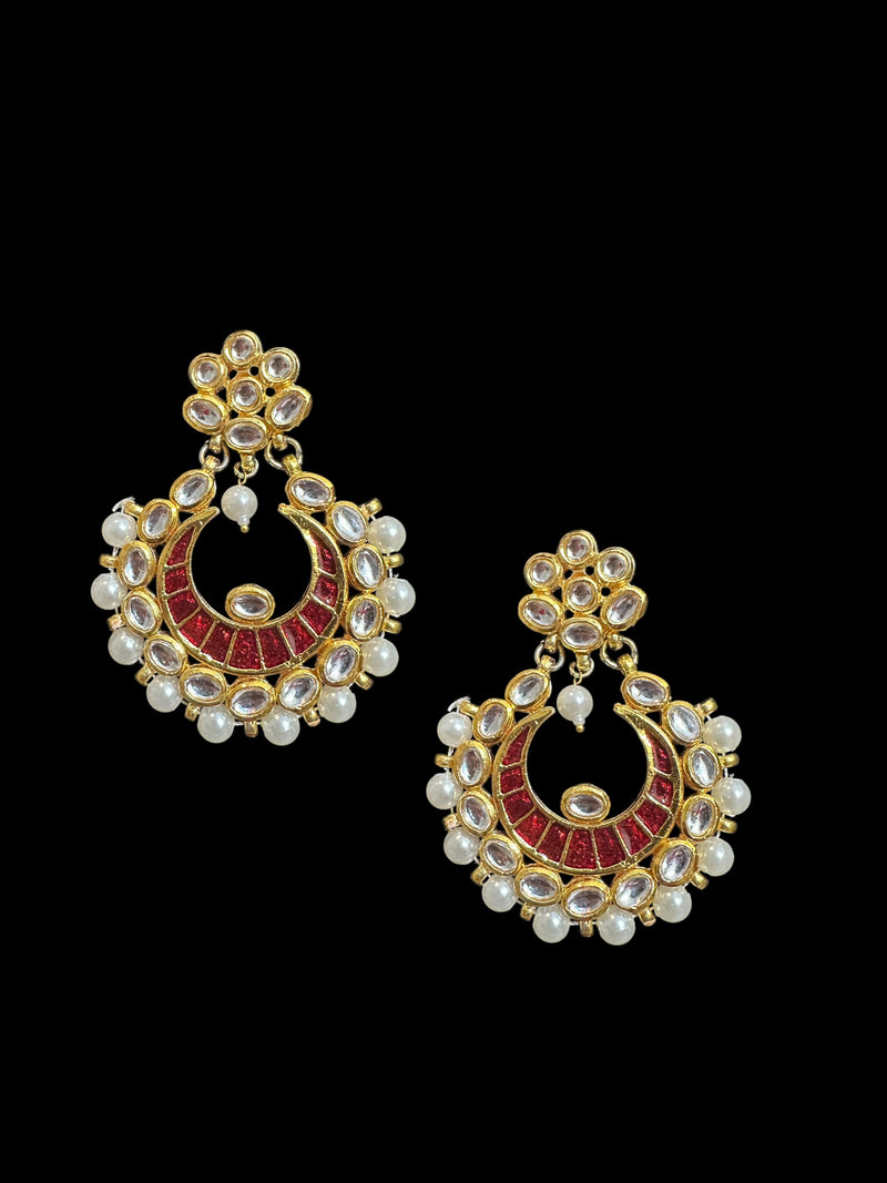 Kundan meena earrings - Red ( READY TO SHIP )