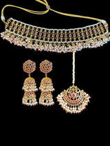 C534 Viya bridal choker set in rubies and pearls  (READY TO SHIP )