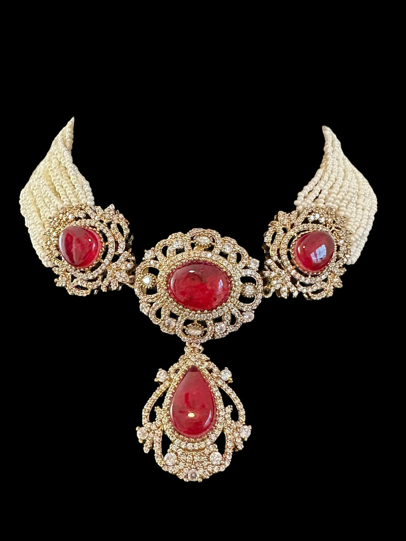 C531 Victorian choker set in ruby  ( READY TO SHIP )