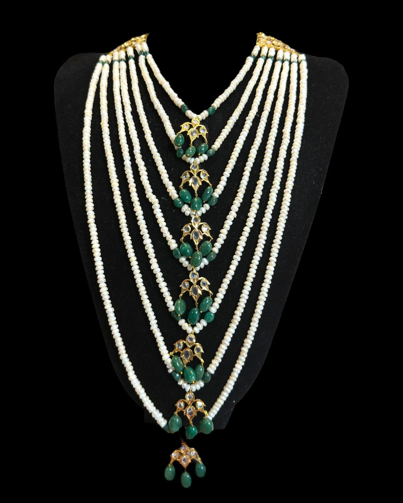 Hyderabadi Satlada in fresh water pearls and  Emeralds – Ready to Ship