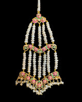 BR601 Ruby Emerald & Freshwater Pearl Handcrafted Bridal Jewelry Set (READY TO SHIP)