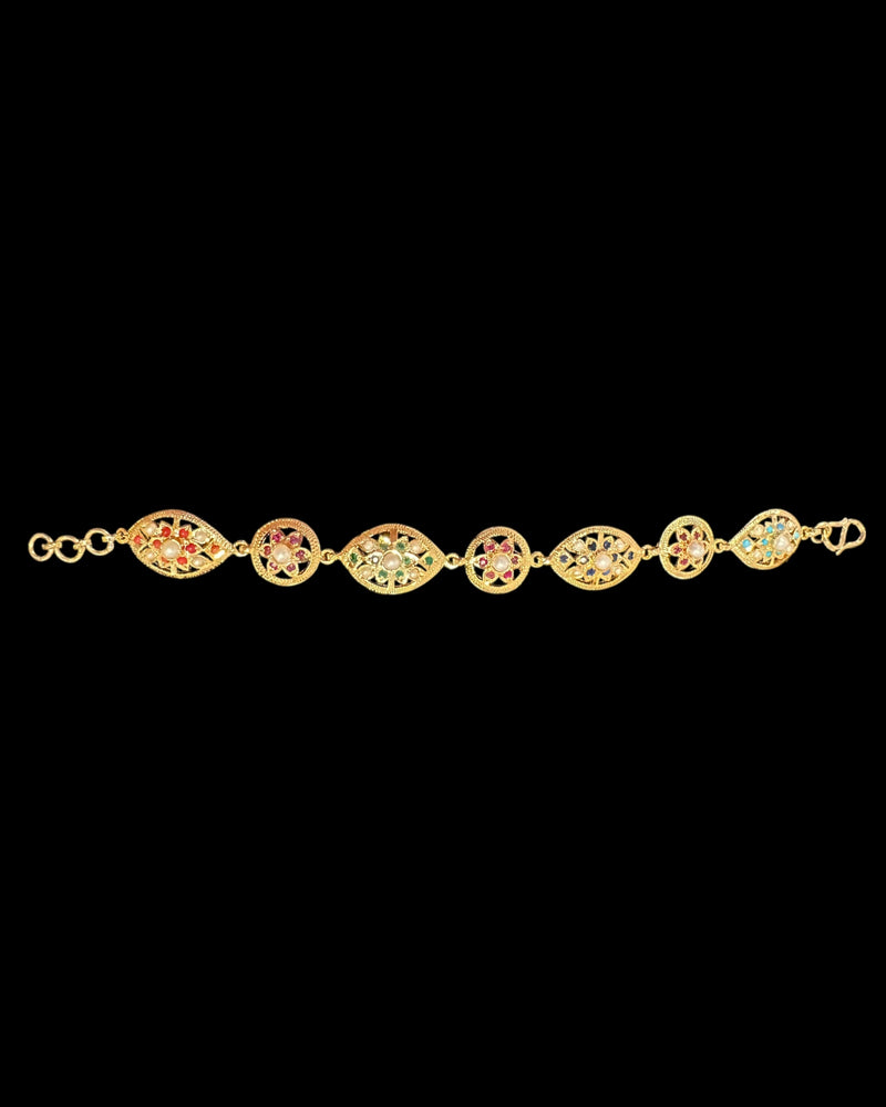 Navratan Gold-Plated Silver Bracelet with Freshwater Pearls ( READY TO SHIP )