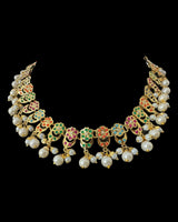 DNS194A Navratan jadau necklace set with tika ( READY TO SHIP )