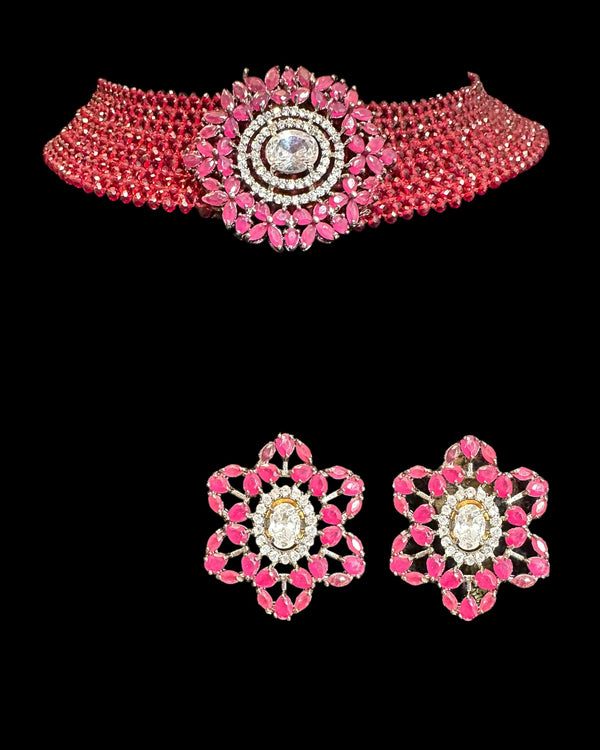 Arushi Cz necklace  - ruby ( READY TO SHIP)