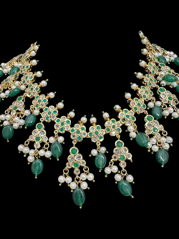 DNS151 Hyderabadi necklace with chandbali - green beads ( READY TO SHIP )