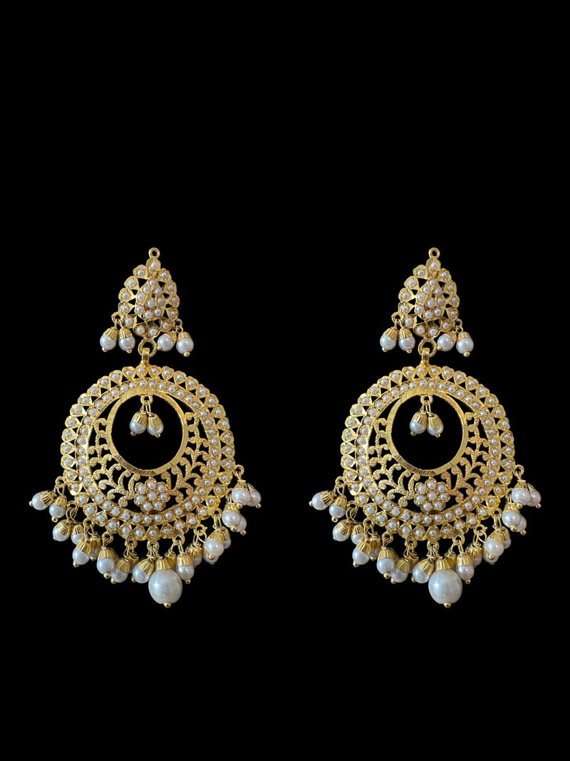 PS523 Jadau pendant and earrings tika set in pearls (READY TO SHIP )