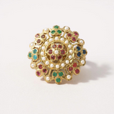 Navratan gold plated silver ring - adjustable ( SHIPS IN 4 WEEKS )