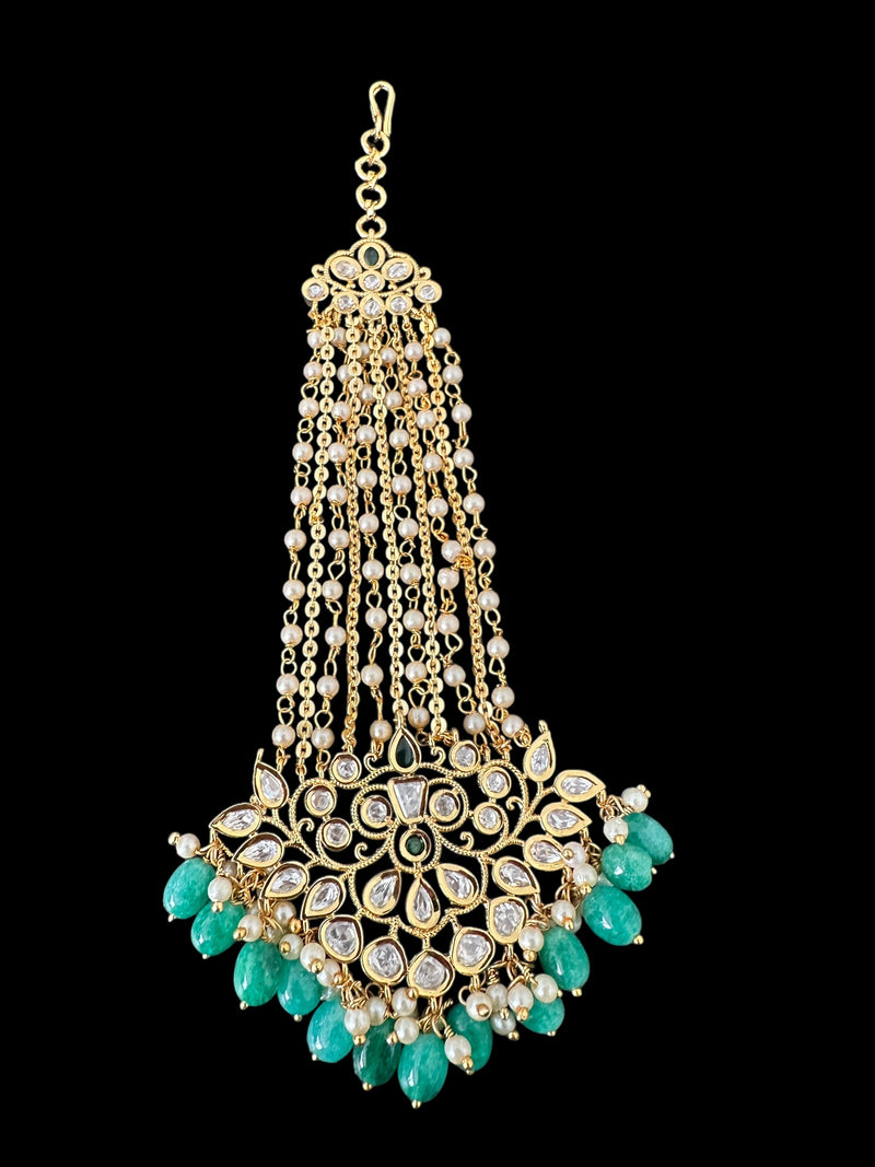 DJHR146 Gold plated high quality Polki jhoomar - Green ( READY TO SHIP )