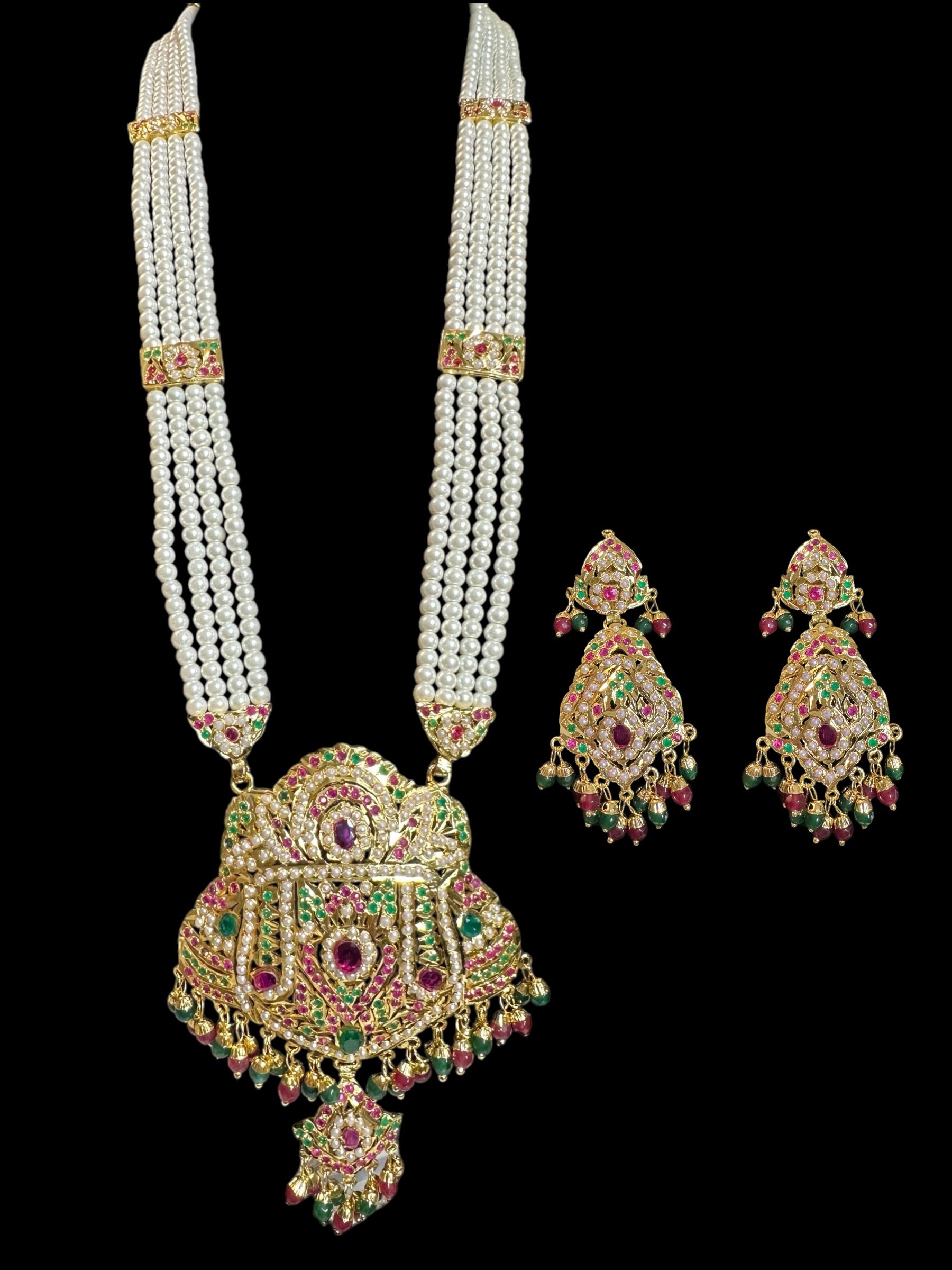 DLN92 jadau rani haar in ruby emerald with pearls ( READY TO SHIP ...