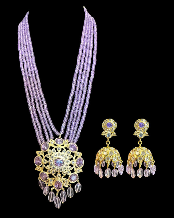 DLN134 Gold -Plated Necklace earrings  with Amethyst Beads ( READY TO SHIP )