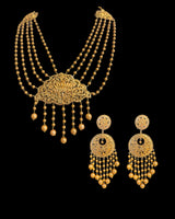 DNS506 Gold-Plated Traditional Necklace Set with Golden Pearls & Chandbali Earrings