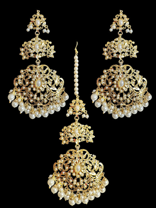 Azra oversized jadau earrings tika in pearls ( READY TO SHIP )