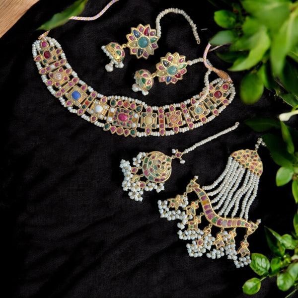 Naheed navratan bridal set with fresh water pearls and gemstones ( READY TO SHIP )