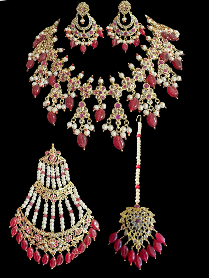 Waniya hyderabadi bridal set in red / ruby ( READY TO SHIP )